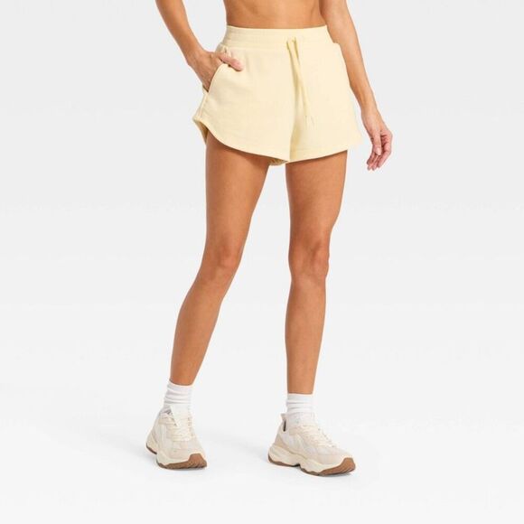 All In Motion Pants - Women's Active Comfort French Terry High-Rise Shorts 2.5" - Light Yellow M